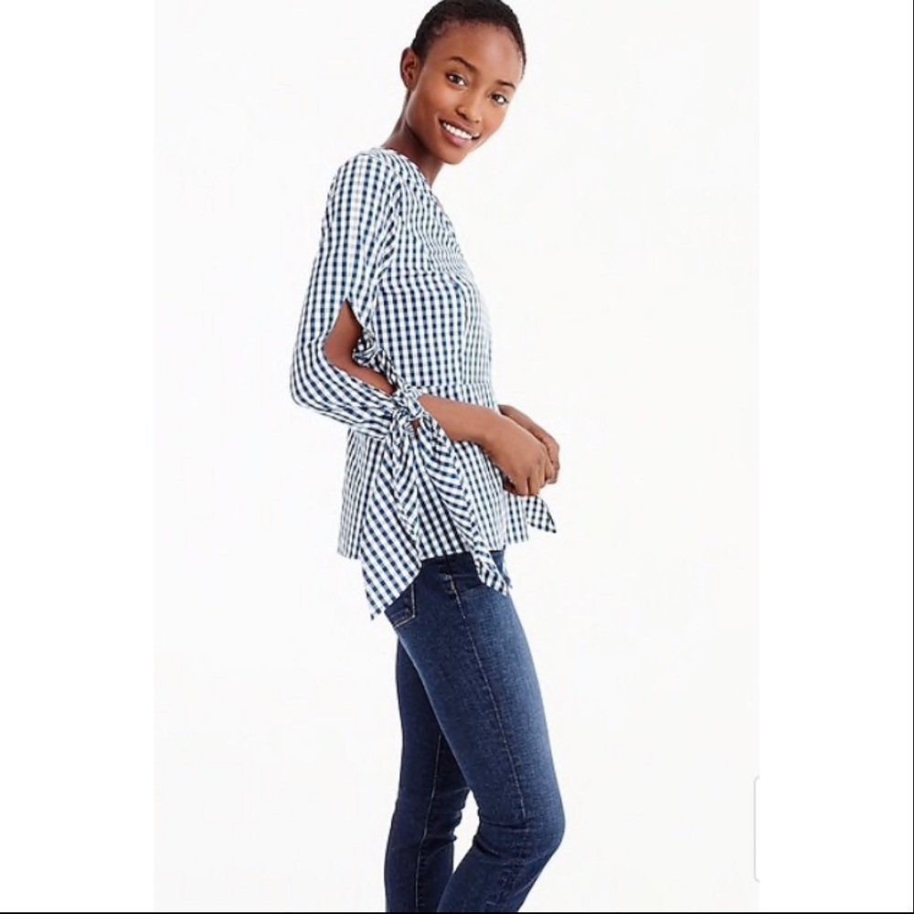 J Crew poplin tie sleeve top - Picture 5 of 6